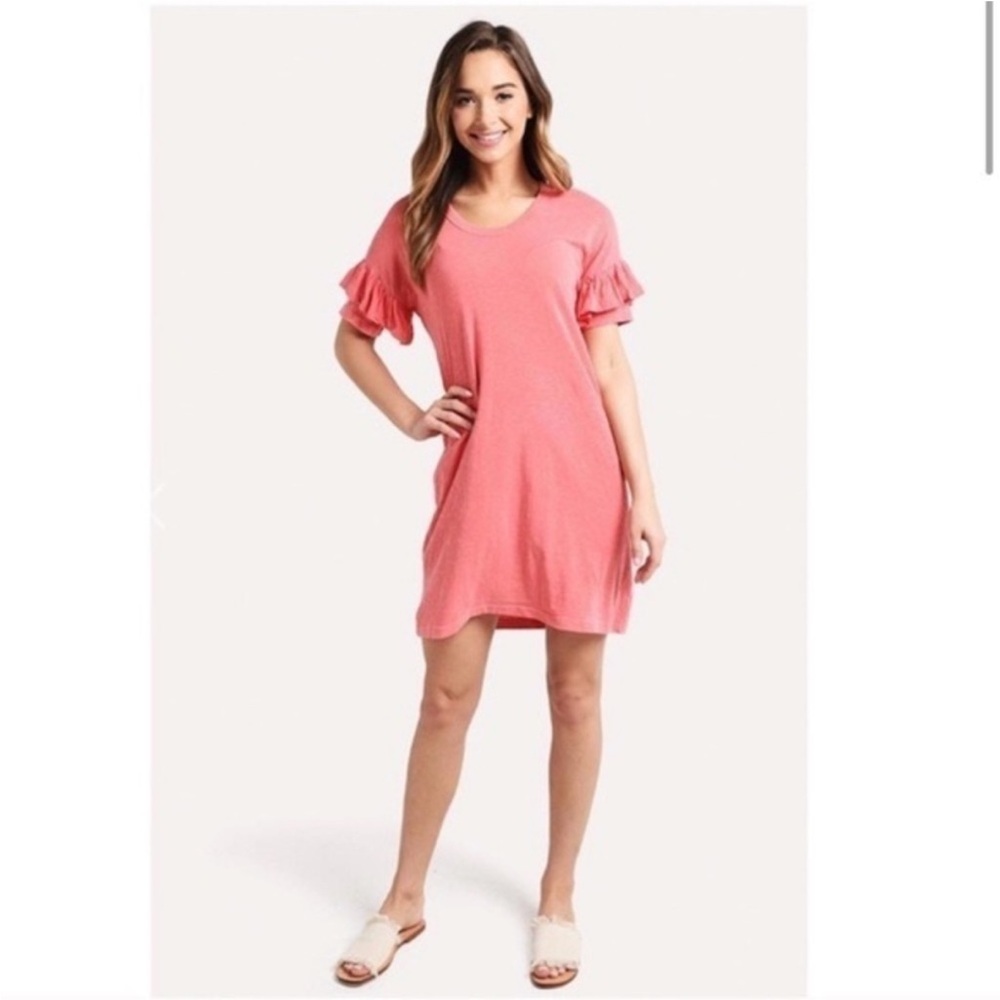 Sundry Coral Ruffle Sleeve T Shirt Dress Size 1